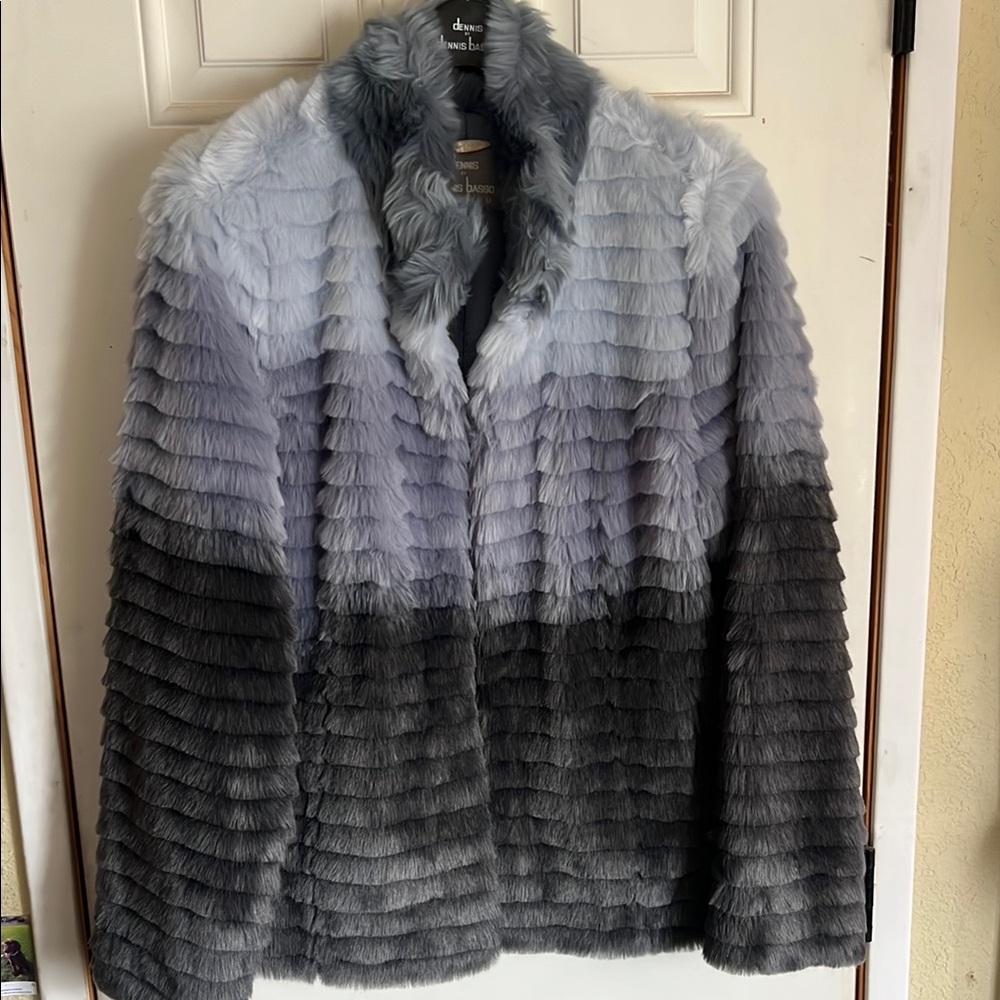 dennis basso Platinum Collection (Limited Edition) Gray Ombré Faux Fur Coat
